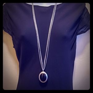 Womens double chained necklace with black pendant